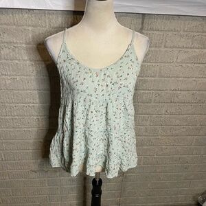 Sim‎ & Sam Light Green Multi-Color Floral Tiered Boho Cami Tank Top Size Large